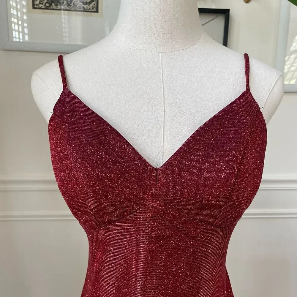 City Triangles Red Glitter Metallic Cocktail Dress Strappy Back 3